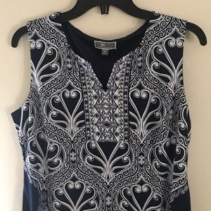 JM Collection Dress Blue/White P/L Silver Studded